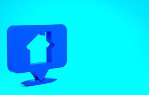Blue Map pointer with house icon isolated on blue background. Home location m Stock Illustration