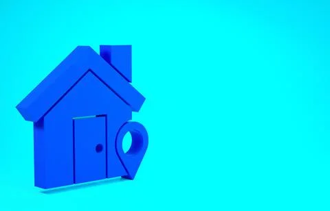 Blue Map pointer with house icon isolated on blue background. Home location m Stock Illustration