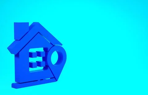 Blue Map pointer with house icon isolated on blue background. Home location m Stock Illustration