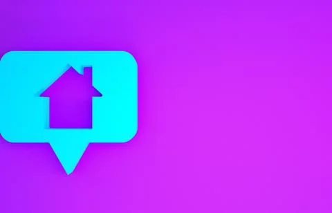 Blue Map pointer with house icon isolated on purple background. Home location 스톡 일러스트