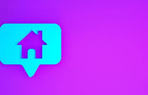 Blue Map pointer with house icon isolated on purple background. Home location Stock Illustration
