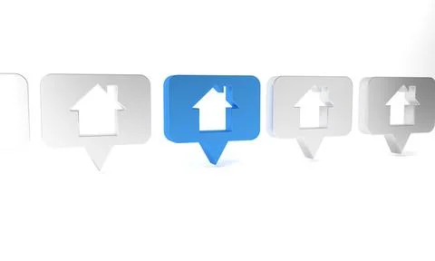 Blue Map pointer with house icon isolated on white background. Home locatio.. Stock Illustration