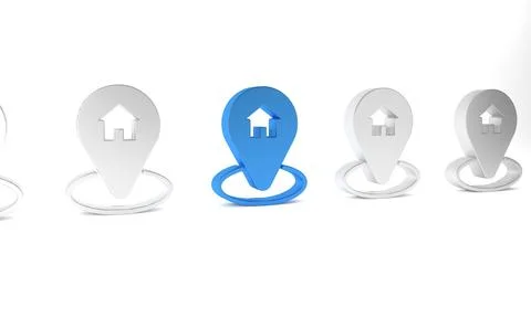 Blue Map pointer with house icon isolated on white background. Home locatio.. Stock Illustration