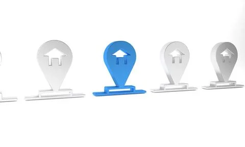 Blue Map pointer with house icon isolated on white background. Home locatio.. Stock Illustration