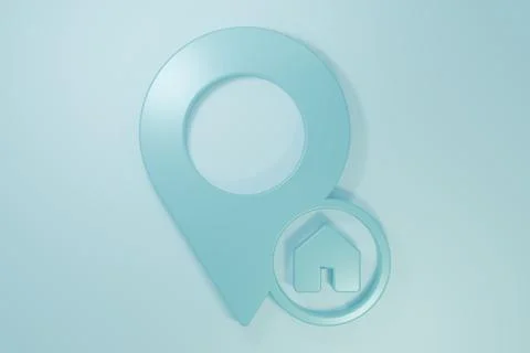 Blue Map pointer with house icon isolated on blue background. Home location.. Stock Illustration