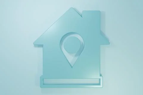 Blue Map pointer with house icon isolated on blue background. Home location.. 스톡 일러스트