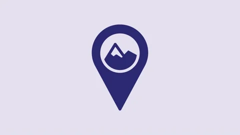 Blue Map pointer with mountain icon isolated on purple background. Mountains Video stock 232925397