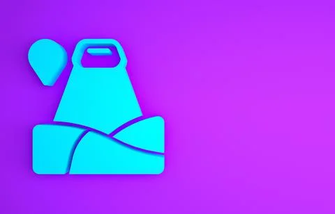 Blue Map pointer with mountain icon isolated on purple background. Mountains  스톡 일러스트