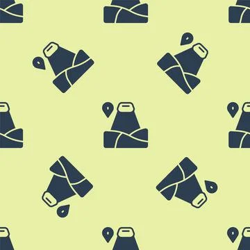Blue Map pointer with mountain icon isolated seamless pattern on yellow Illustrazione stock