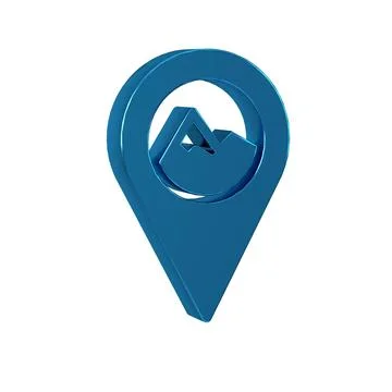 Blue Map pointer with mountain icon isolated on transparent background. Mou.. 스톡 일러스트