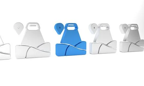 Blue Map pointer with mountain icon isolated on white background. Mountains.. Stock Illustration