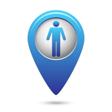Blue map pointer with standing human icon Stock Illustration