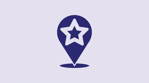 Blue Map pointer with star icon isolated on purple background. Star favorite pin Video stock 232918976