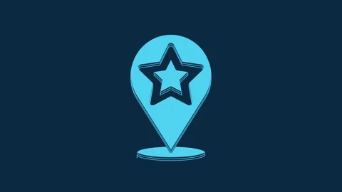 Blue Map pointer with star icon isolated on blue background. Star favorite pin Video stock 235824467