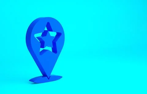 Blue Map pointer with star icon isolated on blue background. Star favorite pi Stockillustratie