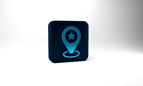 Blue Map pointer with star icon isolated on grey background. Star favorite pin 스톡 일러스트