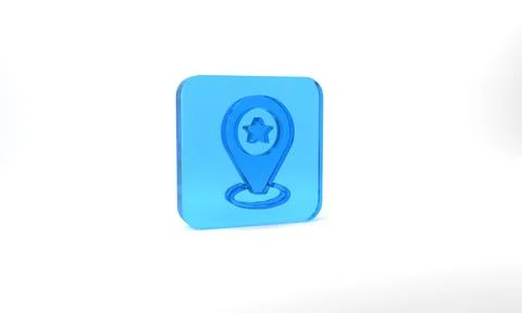Blue Map pointer with star icon isolated on grey background. Star favorite pin 스톡 일러스트