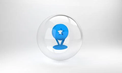 Blue Map pointer with star icon isolated on grey background. Star favorite pi Stock Illustration