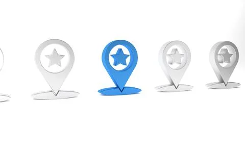 Blue Map pointer with star icon isolated on white background. Star favorite.. Stock Illustration