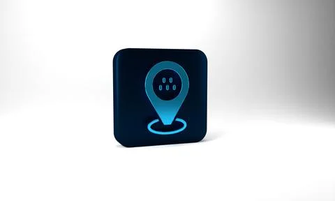 Blue Map pointer with taxi car icon isolated on grey background. Location symbol 스톡 일러스트