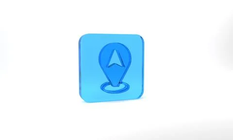 Blue Map pointer with taxi car icon isolated on grey background. Location symbol 스톡 일러스트