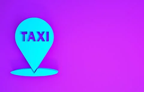 Blue Map pointer with taxi icon isolated on purple background. Location symbo Stock Illustration
