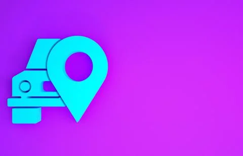 Blue Map pointer with taxi icon isolated on purple background. Location symbo Stock Illustration