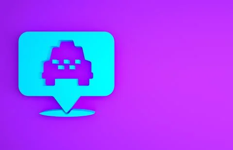Blue Map pointer with taxi icon isolated on purple background. Location symbo 스톡 일러스트