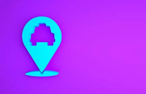 Blue Map pointer with taxi icon isolated on purple background. Location symbo 스톡 일러스트