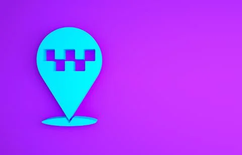 Blue Map pointer with taxi icon isolated on purple background. Location symbo 스톡 일러스트