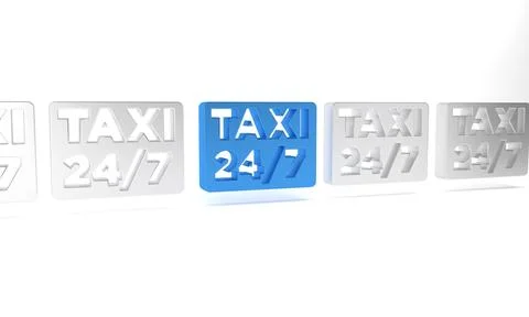 Blue Map pointer with taxi icon isolated on white background. Location symb.. Stock Illustration