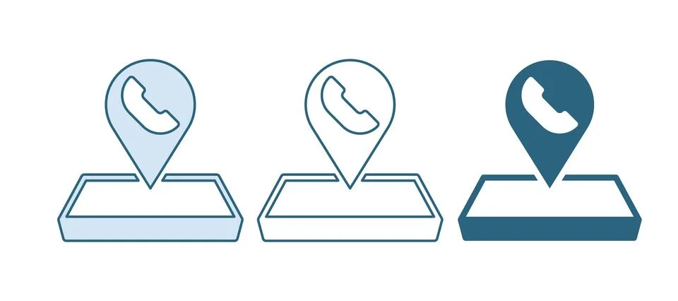 Blue Map pointer with telephone or communication icon isolated on white bac.. Stock Illustration