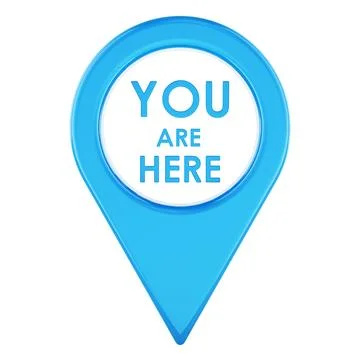 Blue map pointer You Are Here, front view. 3D rendering Stock Illustration