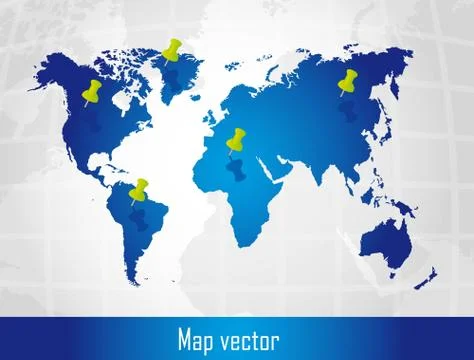 Blue map with push pin over silver background. vector Ilustração Stock