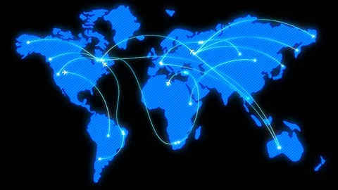 Blue map of the world with flat animated airplanes Stock Footage 85703886