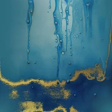 Blue marble and gold abstract background texture. Blue and mint marbling with Stock Illustration