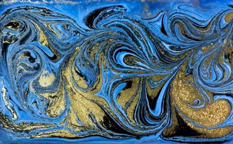 Blue marbling pattern. Golden marble liquid texture. Stock Illustration