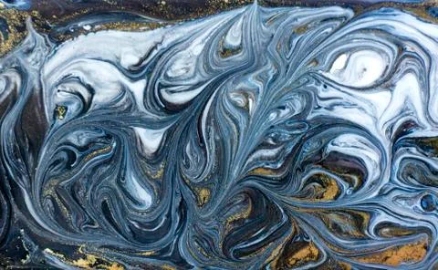 Blue marbling pattern. Golden marble liquid texture. Stock Illustration