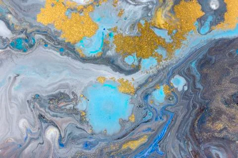 Blue marbling pattern. Golden marble liquid texture. Stock Illustration