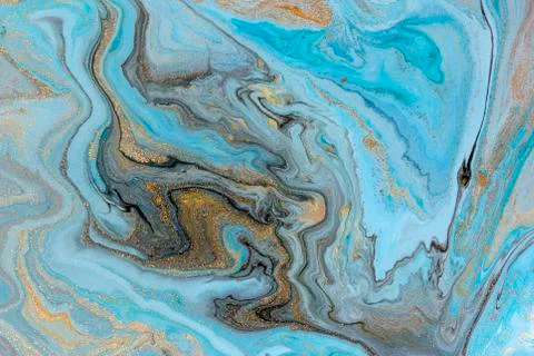 Blue marbling pattern. Golden marble liquid texture. Stock Illustration