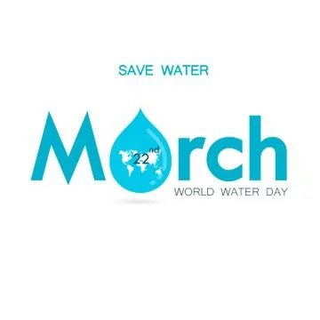 Blue "March" Typographical Design Elements.World Water Day icon.Minimalisti.. Illustrazione stock