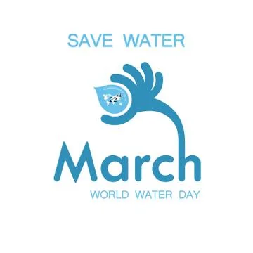 Blue "March" Typographical Design Elements.World Water Day icon.Minimalisti.. Illustrazione stock