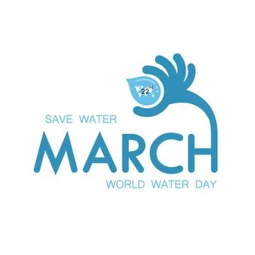 Blue "March" Typographical Design Elements.World Water Day icon.Minimalisti.. Stock Illustration