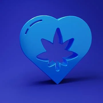 Blue Marijuana leaf in heart shape icon isolated on blue background. Hemp s.. Illustrazione stock