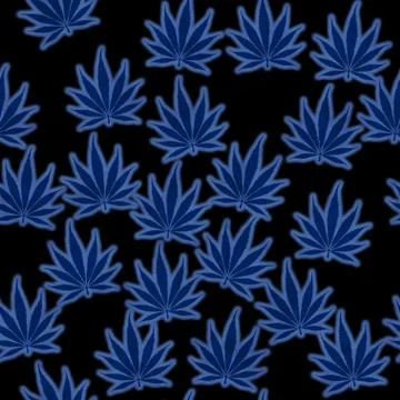 Blue marijuana leaf pattern repeat background Stock Illustration