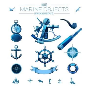 Blue marine objects 스톡 일러스트