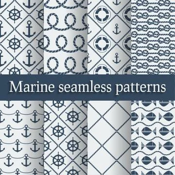 Blue marine seamless patterns set Stock-Illustration