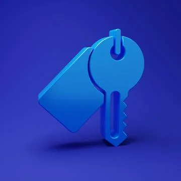 Blue Marked key icon isolated on blue background. Minimalism concept. 3D re.. Stock Illustration