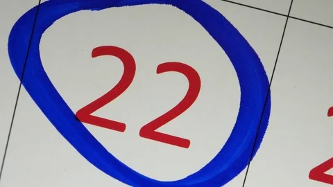The Blue Marker Circled Red Date On The Calendar Stock Footage 84306742