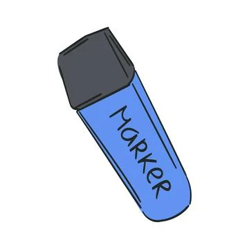 Blue Marker Pen. Text highlighter. School Office. Marking text. Stationery Stock Illustration